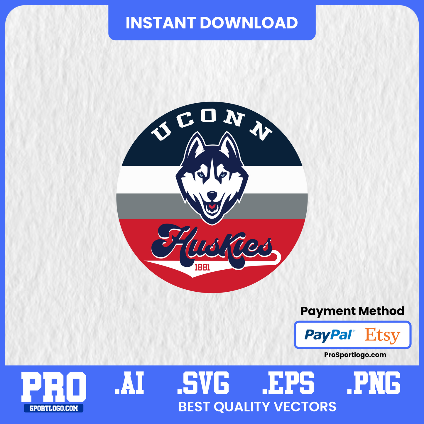 Connecticut Huskies Wall Art Printable – NCAA Digital Poster for Dorm Decor and Game Day Enthusiasts