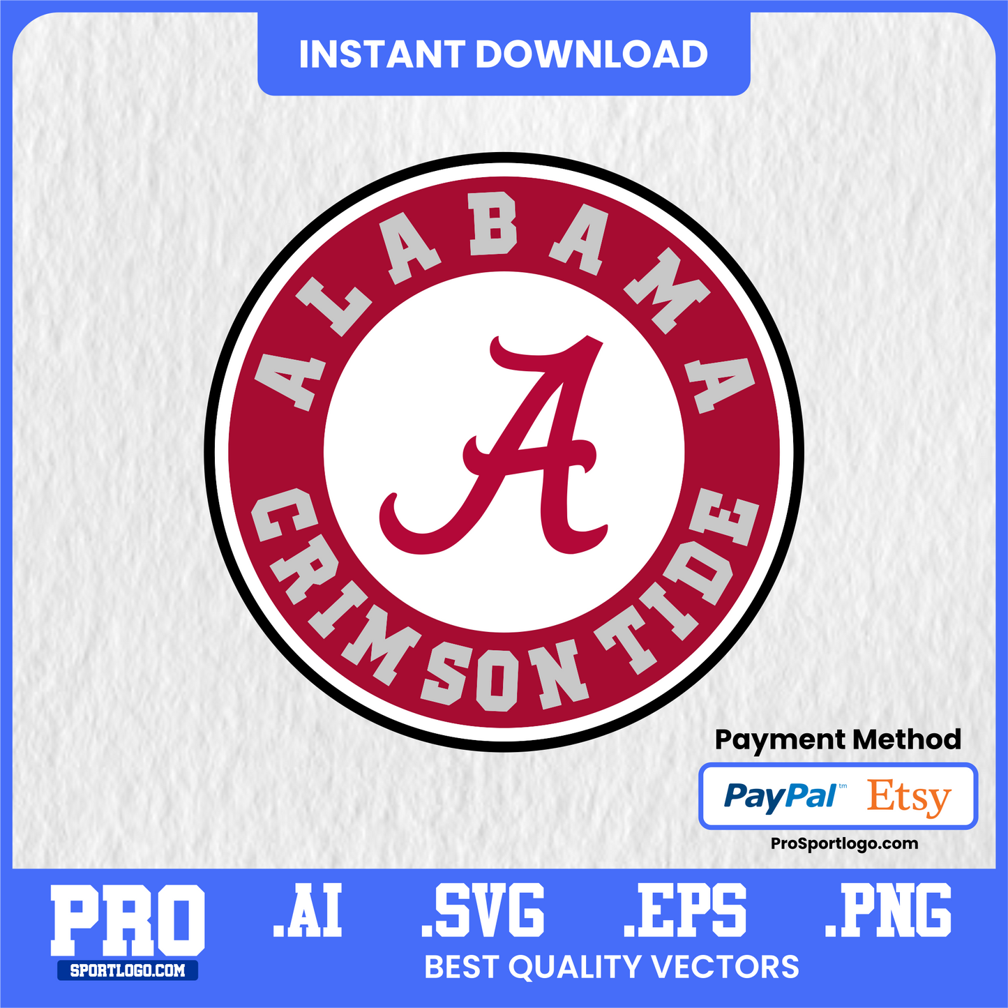 Alabama Crimson Tide Team Emblem, Digital Download, PDF, AI, PNG