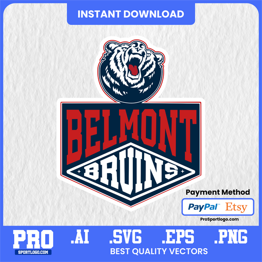 Belmont Bruins Mascot Art, Bruiser the Bruin, Editable Graphic, PDF, AI, PNG