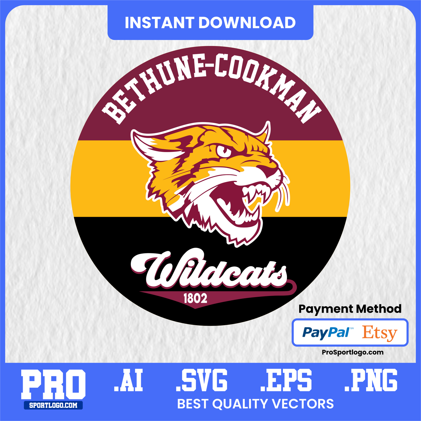 Bethune-Cookman Wildcats Mascot Art, Wil D Cat, Editable Graphic, PDF, AI, PNG