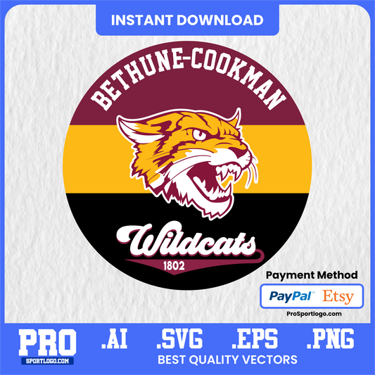 Bethune-Cookman Wildcats Mascot Art, Wil D Cat, Editable Graphic, PDF, AI, PNG